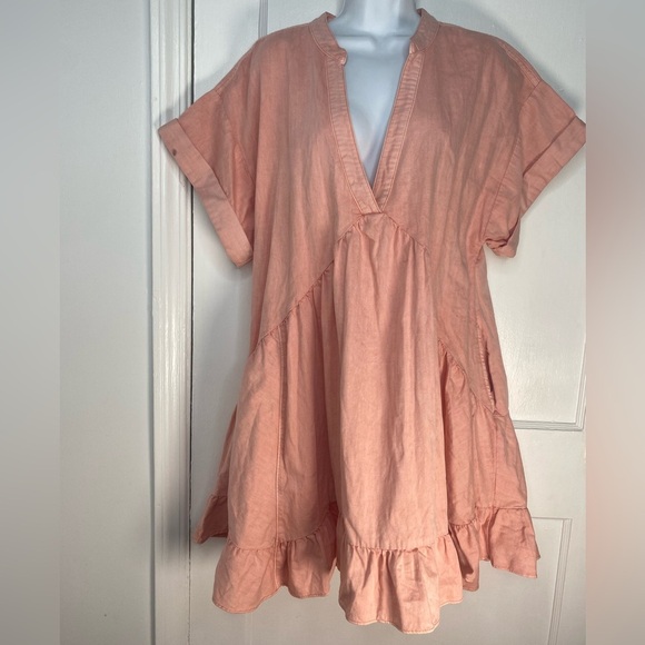 Free People M Denim Agnus Juliet Blush Pink Ruffle Dress - Picture 4 of 8